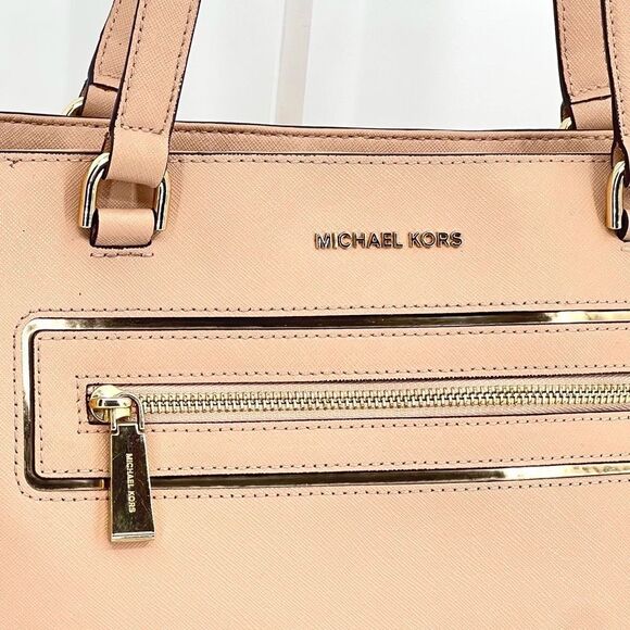 Michael Kors Frame Out Item Saffiano Leather Large North South Tote in Oyster - Picture 3 of 14
